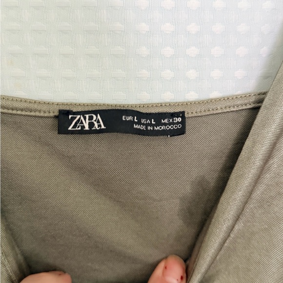 Zara Olive Taupe Satin Slip Dress Spaghetti Straps Minimalist Size L Bias Cut - Picture 3 of 4